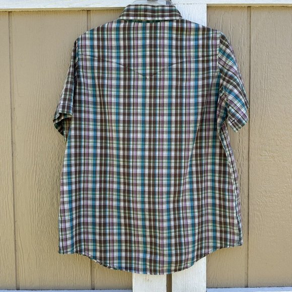 Wrangler Wrancher Brown Plaid Pearl Snap Western S/S Shirt Women’s Size Small - Picture 2 of 4
